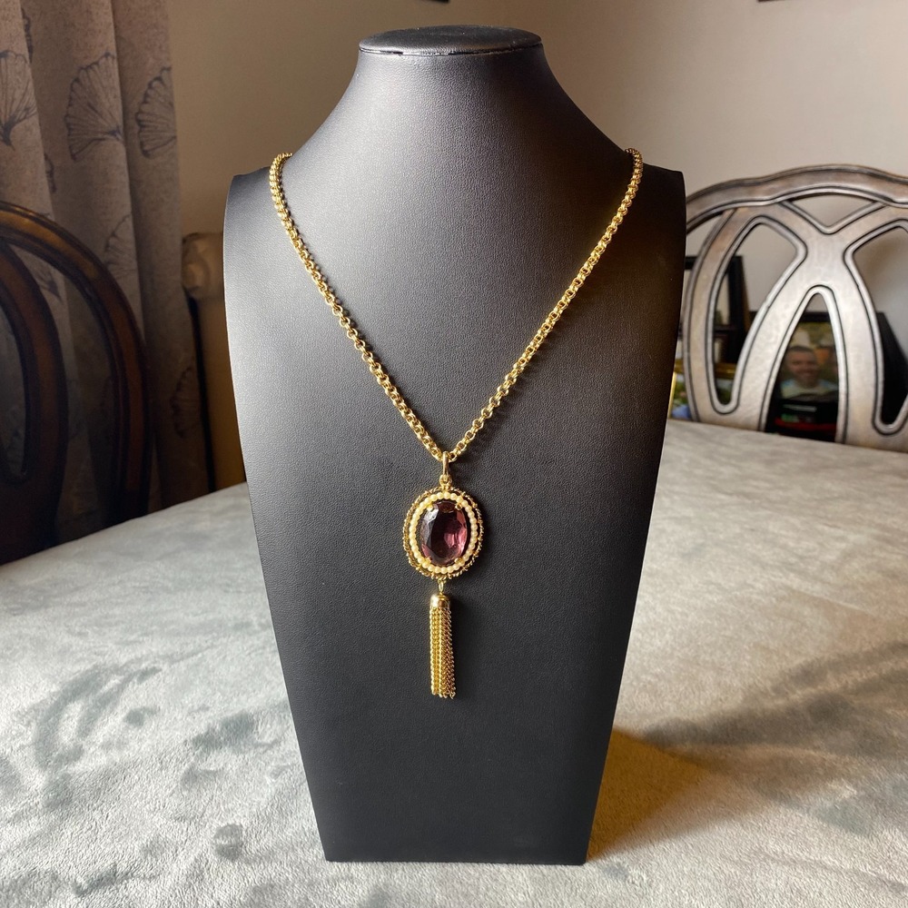 Vintage Avon Necklace Big Victorian Amethyst Stone Design With Original Box